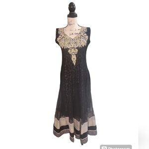 Vintage India Handmade Anarkari‎ Black Sequin Beaded Dress Handmade Size 38